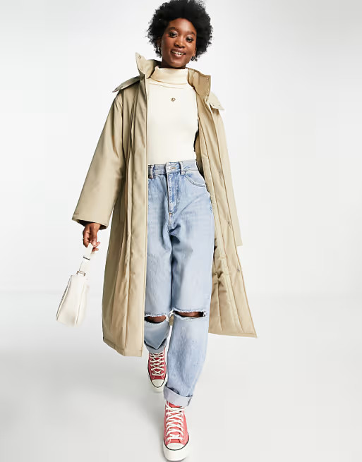 ASOS DESIGN rubberised padded rain coat in putty | ASOS | ASOS (Global)