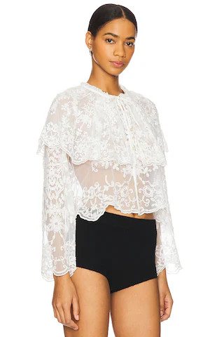 Marja Embroidery Capelet Blouse en Pearl | Revolve Clothing (Global)