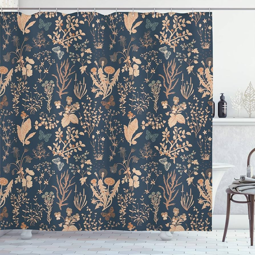 Amazon.com: Ambesonne Floral Shower Curtain, Vintage Garden Plants Herbs Flowers Botanical Classi... | Amazon (US)