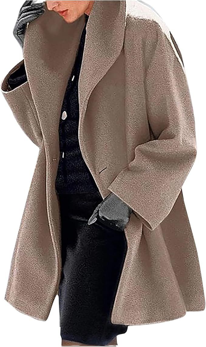 EOPUING Women's Winter Trench Coats, Basic Breasted Lapel Slim Long Sleeve Fall Warm Mid-Long Jac... | Amazon (US)