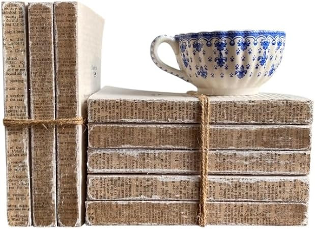 Rustic Decorative Books Set in Tan, Neutral Shelf Decor, Farmhouse Book Stack (3 Book Stack) | Amazon (US)