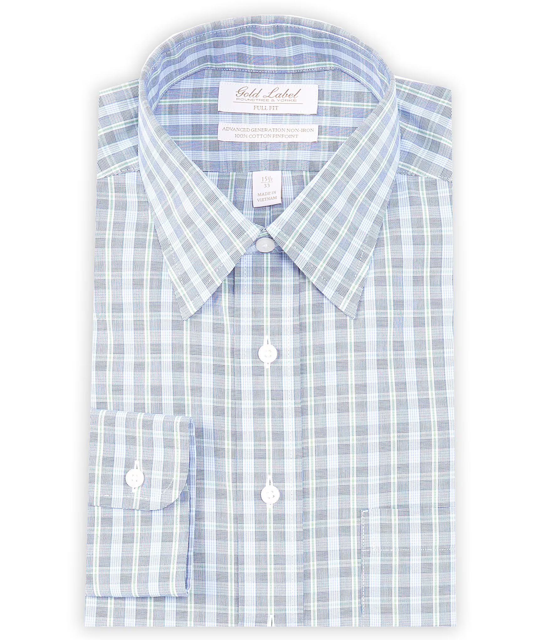 Gold Label Roundtree & Yorke Full Fit Non-Iron Point Collar Checked Dress Shirt | Dillard's