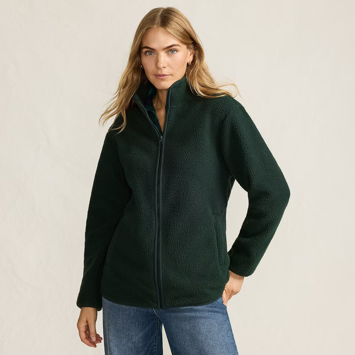 Lands' End Women's Cozy High Pile Full Zip Fleece Jacket - Medium - Ivory | Target