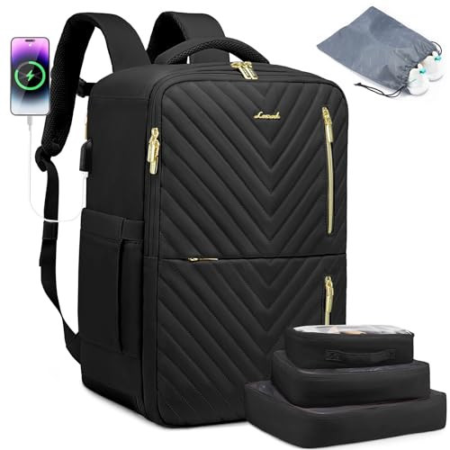 LOVEVOOK Carry On Travel Backpack, Large 40L Airline Approved Bag, Waterproof 17.3inch Laptop Suitcase Backpack with USB Port Luggage Daypack Business Weekender Bag with 4 Packing Cubes, Black | Amazon (US)