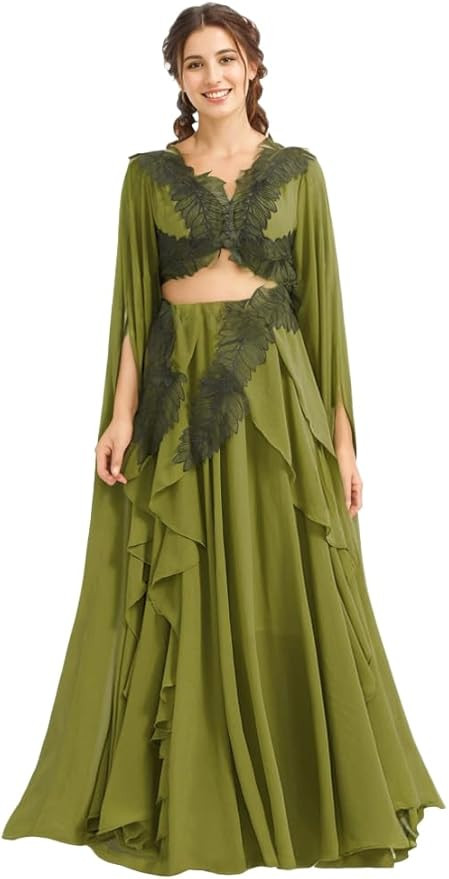 Women's Folklore Dress Taytay Concert Fairy Sleeve V-Neck Flowy Floor Length Ruffles Green Outfit | Amazon (US)