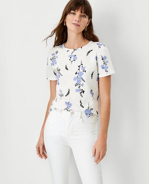 Floral Pima Cotton Crew Neck Tee | Ann Taylor (US)