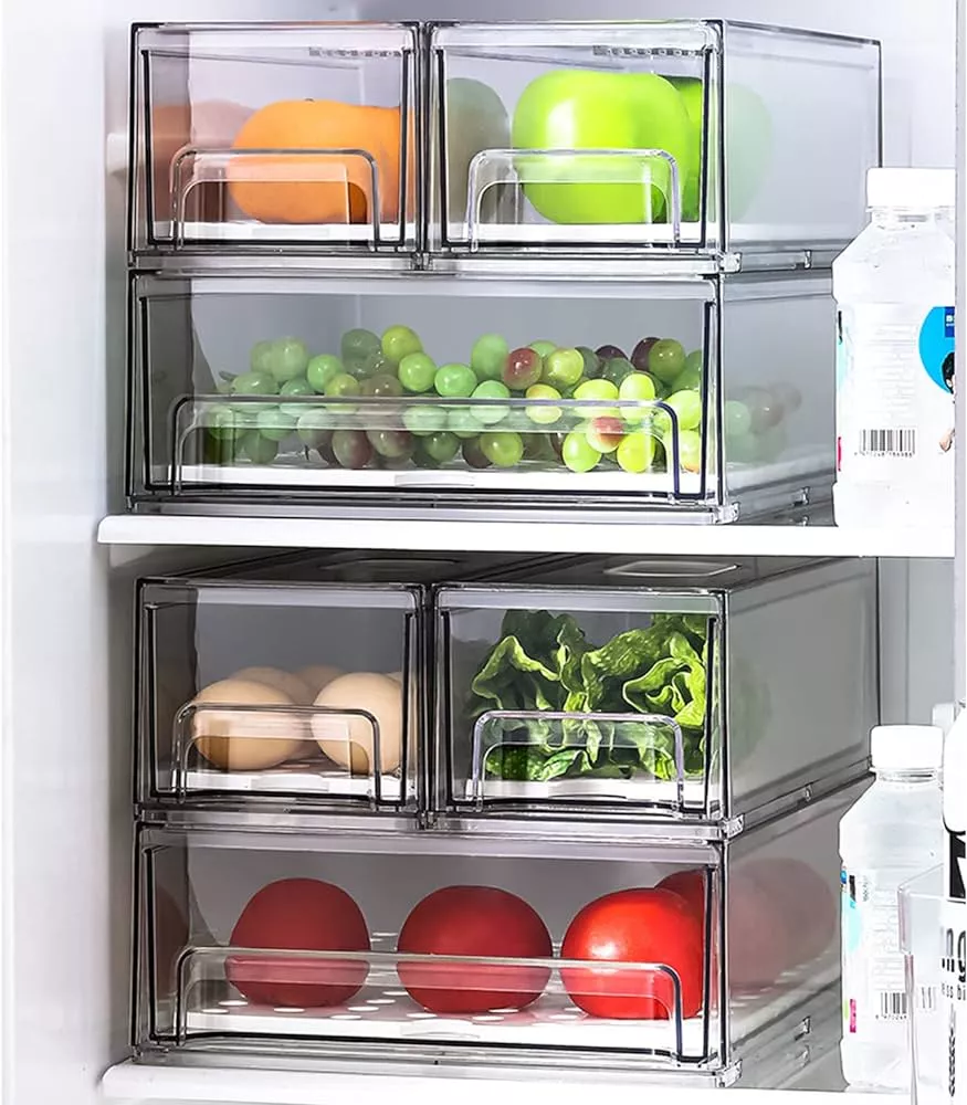 Yatmung Clear Drawers Pull Out Refrigerator Organizer Bins - Stackable  Fridge Drawers - Food, Pantry, Freezer, Plastic kitchen organizing - Fridge