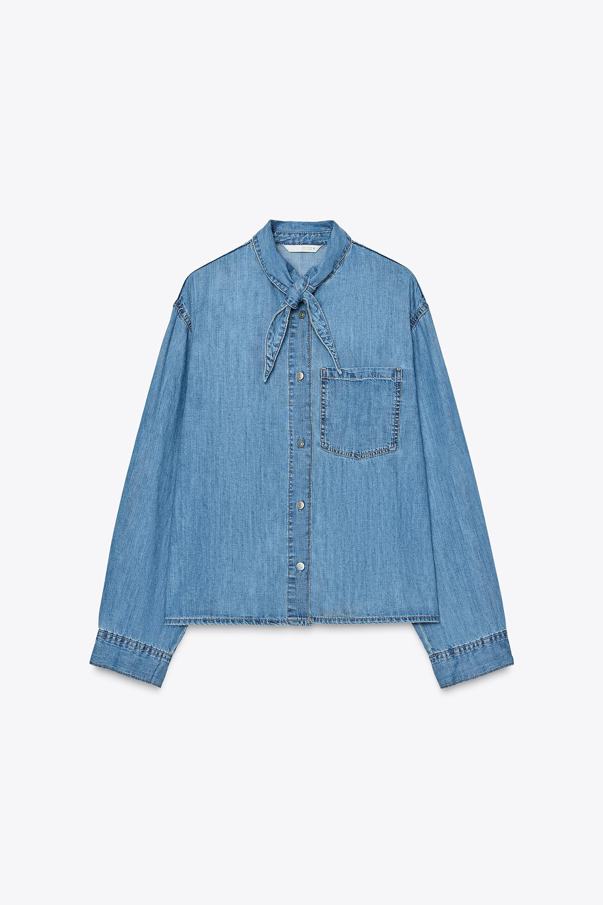 TIE NECK DENIM SHIRT | Zara UK