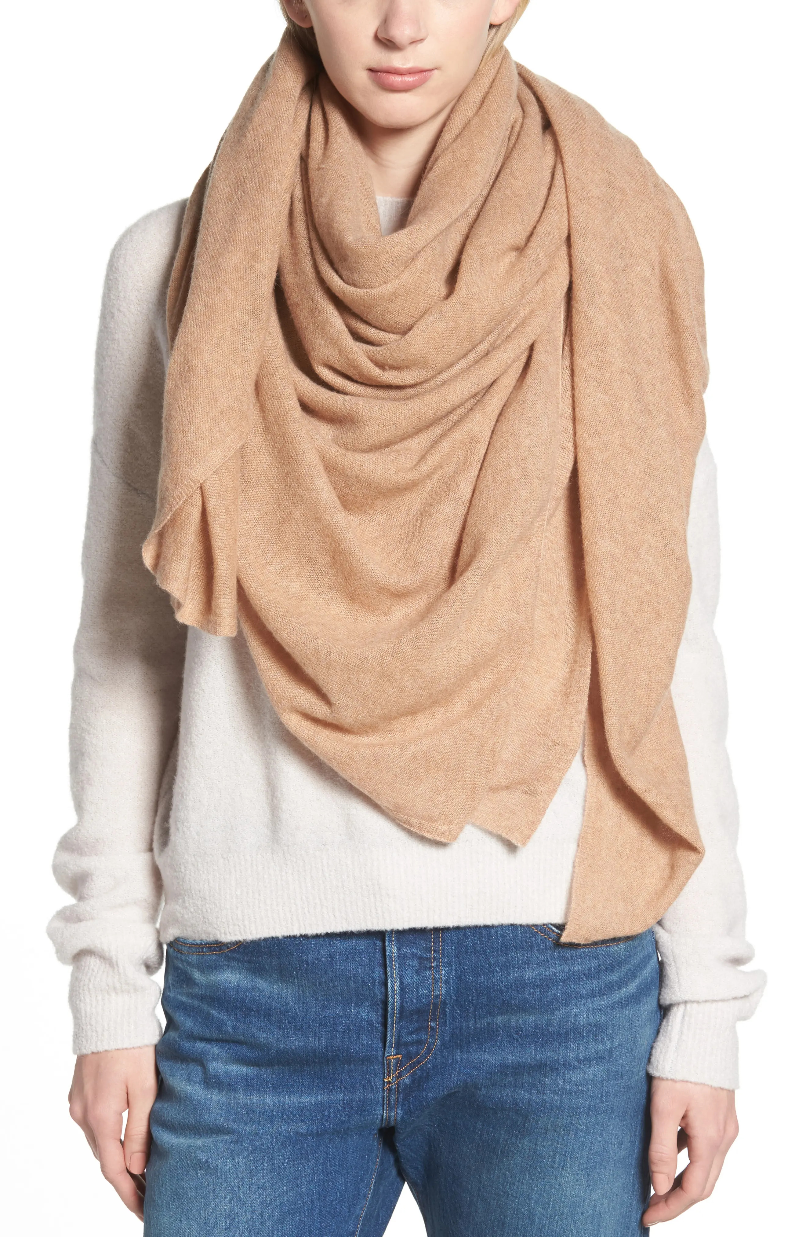 Women's Halogen Lightweight Cashmere Scarf, Size One Size - Brown | Nordstrom