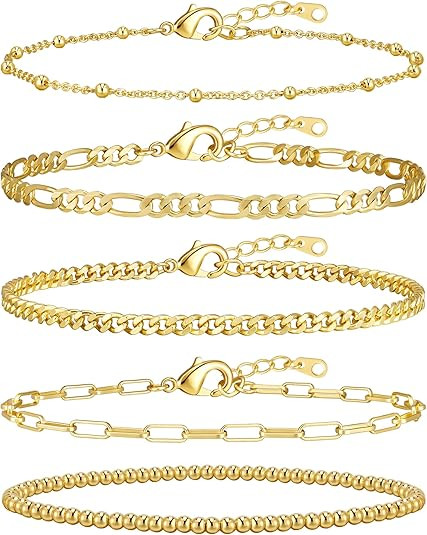 adoyi Gold Bracelets for Women, 14K Gold Plated Stackable Bracelet Stack Set Adjustable Charm Pap... | Amazon (US)
