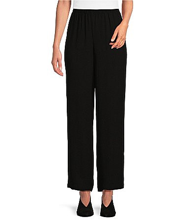 Eileen Fisher Petite Size Silk Straight Leg Pull-On Ankle Pants - PS | Dillard's