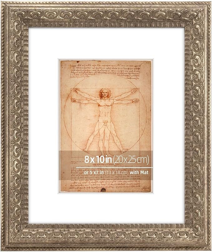 8x10 in Antique Champagne Gold Grey Ornate Classic Picture Frame, Matted for 5x7 Photos, Real Gla... | Amazon (US)