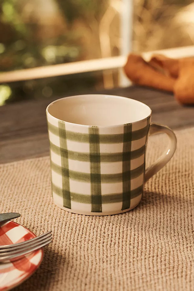Color Wash Green Gingham Mug | Anthropologie (US)