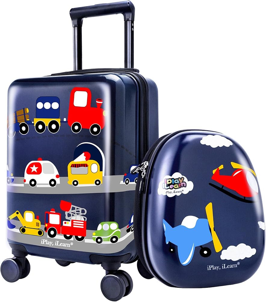 iPlay, iLearn Airplane Kids Luggage, Boys Carry On Suitcase, 18" Hardside Travel Luggage Set W/Ba... | Amazon (US)