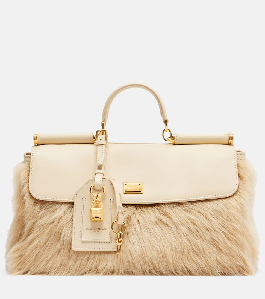 Dolce&Gabbana Sicily Large leather and shearling top-handle bag | Mytheresa (US/CA)