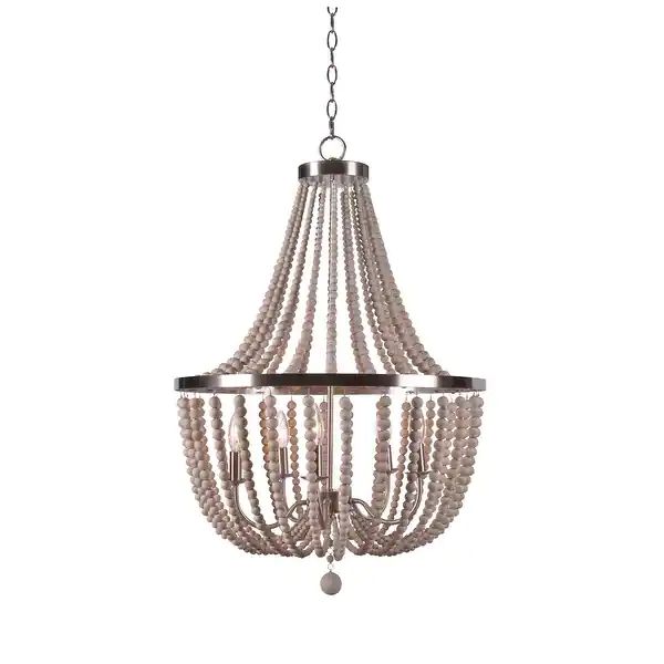 Zander 5 Light Chandelier - Brushed Steel with White Wood Beads | Bed Bath & Beyond