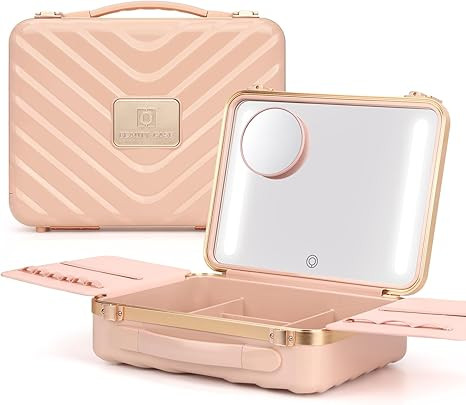 Travel Makeup Train Case with Mirror: 3 Colors LED Light with 10X Magnification - Portable Make u... | Amazon (US)