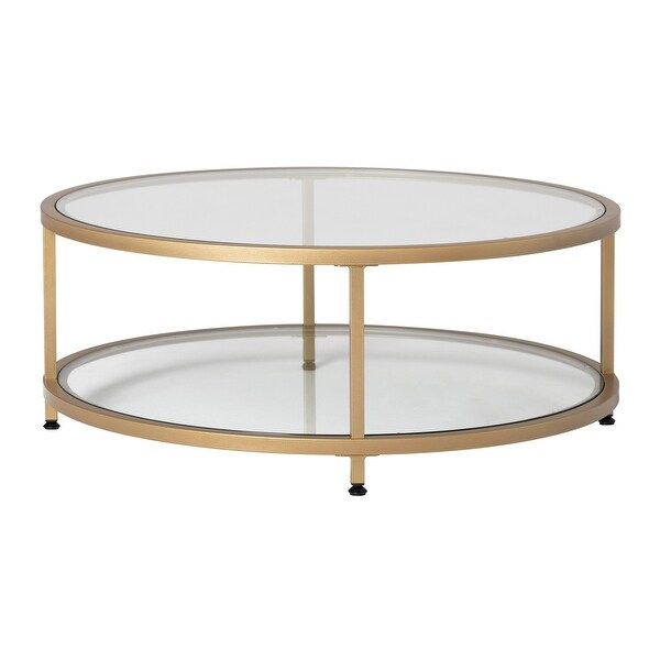 Carbon Loft Heimlich Pewter Steel/Glass Round Coffee Table - Gold | Bed Bath & Beyond
