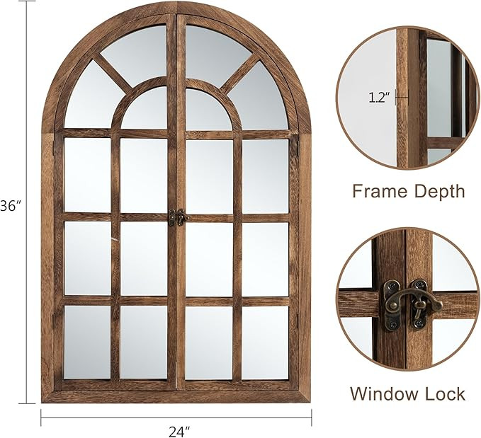 Natsukage 36"x24"Arched Mirror Wall Window Mirror Farmhouse Decorative Mirror for Wall Wood Windo... | Amazon (US)