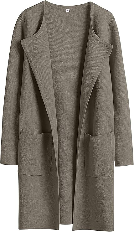 ANRABESS Women's Open Front Knit Cardigan Long Sleeve Lapel Casual Solid Classy Sweater Jacket | Amazon (US)
