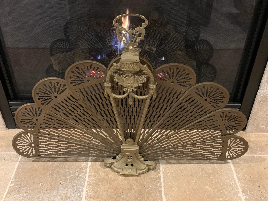 Vintage Brass Peacock Fireplace Screen - Etsy | Etsy (US)