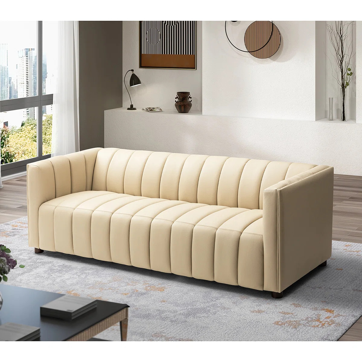 Claudio 83'' Genuine Leather Channel Tufted Sofa | Wayfair North America