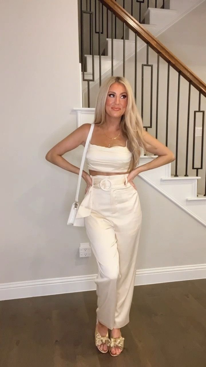 Two piece set, shower outfit, wedding guest outfit, bride outfit, dress pants, silk outfit, date night look, date night outfit, white outfit, bridal look

#LTKstyletip #LTKFind #LTKSeasonal