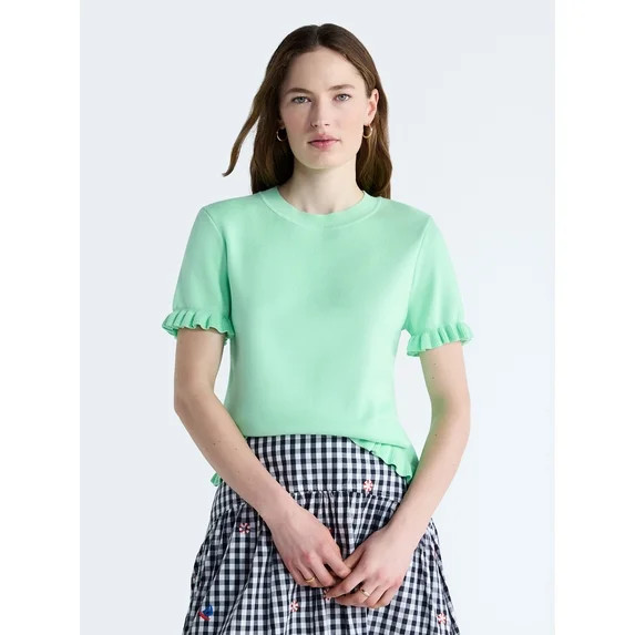 Free Assembly Women’s Ruffle Trim Sweater with Short Sleeves, Lightweight, Sizes XS-XXL | Walmart (US)