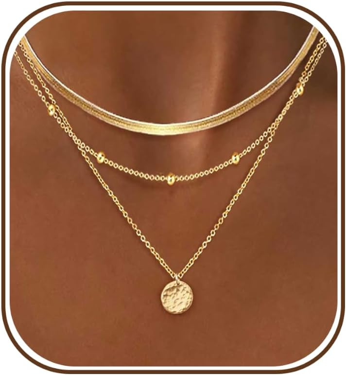 Layered Necklaces For Women,Dainty Chain Gold Necklace Stack 14K Gold Plated Simple Circle Pendant Layering Necklaces For Women Trendy Statement Choker Necklace Set Fashion Jewelry Set | Amazon (US)
