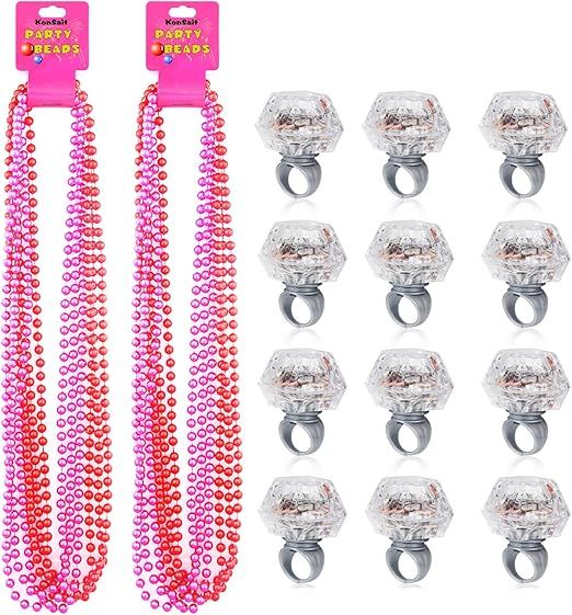 Konsait Party Beads Necklaces(12pcs) & Light Up Engagement Diamond Rings(12pcs), Bachelorette Par... | Amazon (US)