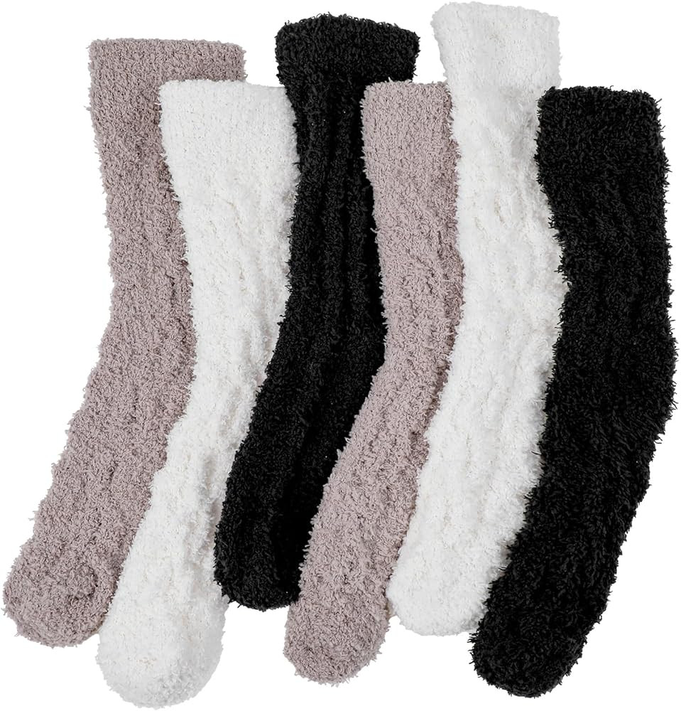 APLZGMG 3Pairs Soft Women's Fluffy Slipper Socks, Mid-Calf Coral Fleece Warm Plush Home Sleeping ... | Amazon (UK)