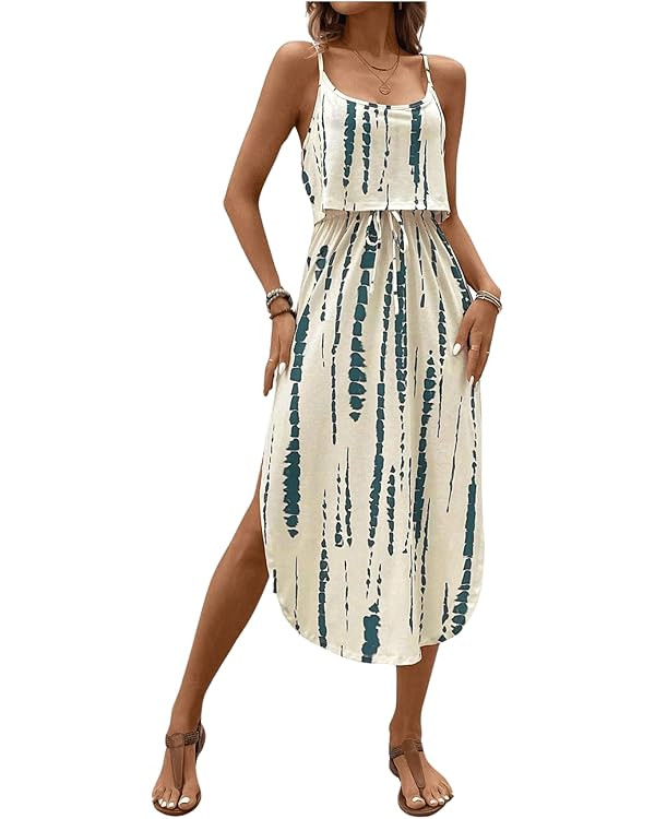 Women's Spaghetti Strap Tie Dye Cami Sun Dress Beach Midi Summer Dresses Resort Wear Vacation Out... | Amazon (US)