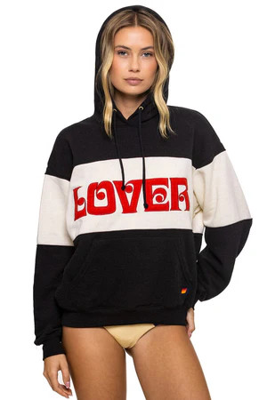 LOVER EMBROIDERY COLOR BLOCK PULLOVER HOODIE RELAXED - BLACK // VINTAG | Aviator Nation