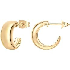 PAVOI 14K Gold Plated Sterling Silver Post Thick Huggie Earrings - Small Round Hoop Earrings in R... | Amazon (US)