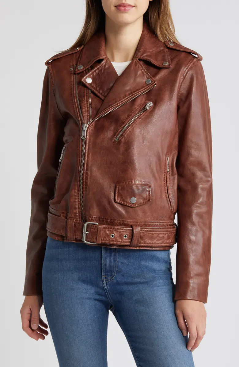 Avec Les Filles Lambskin Leather Double Zip Moto Jacket | Nordstrom | Nordstrom