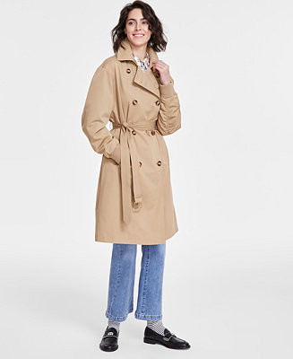 Women's Ruched-Sleeve Trench Coat | Macy's