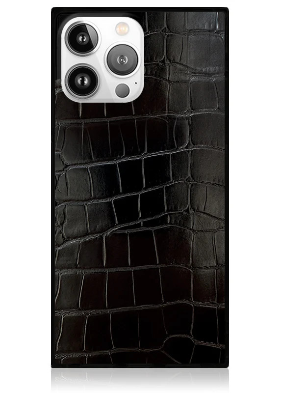 SQUARE® Black Crocodile Faux Leather iPhone Case | FLAUNT