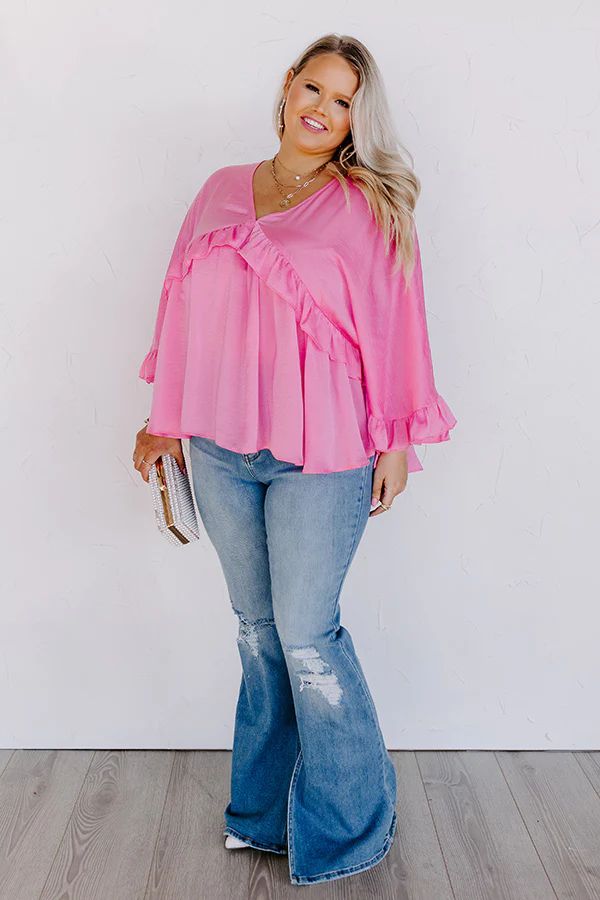 Claim To Love Ruffle Top in Pink Curves | Impressions Online Boutique