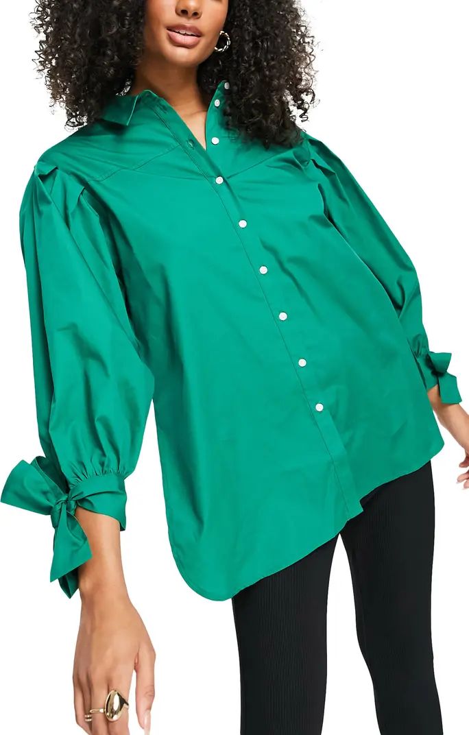 Tie Back Oversized Button-Up Shirt | Nordstrom