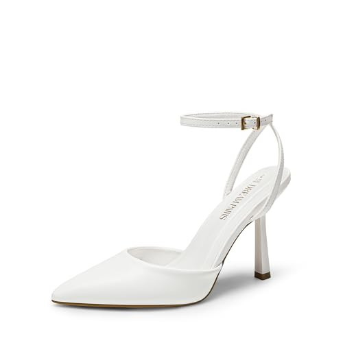 DREAM PAIRS High Heels for Women Closed Pointed Toe Dress Shoes for Women Ankle Strap Stiletto Heel Party Wedding Sexy Pump Shoes,Size 9.5,White-Pu,SDPU2496W | Amazon (US)
