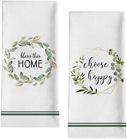 Seliem Spring Summer Wreath Decorative Kitchen Dish Towel, Bless This Home Quote Bath Fingertip Towe | Amazon (US)