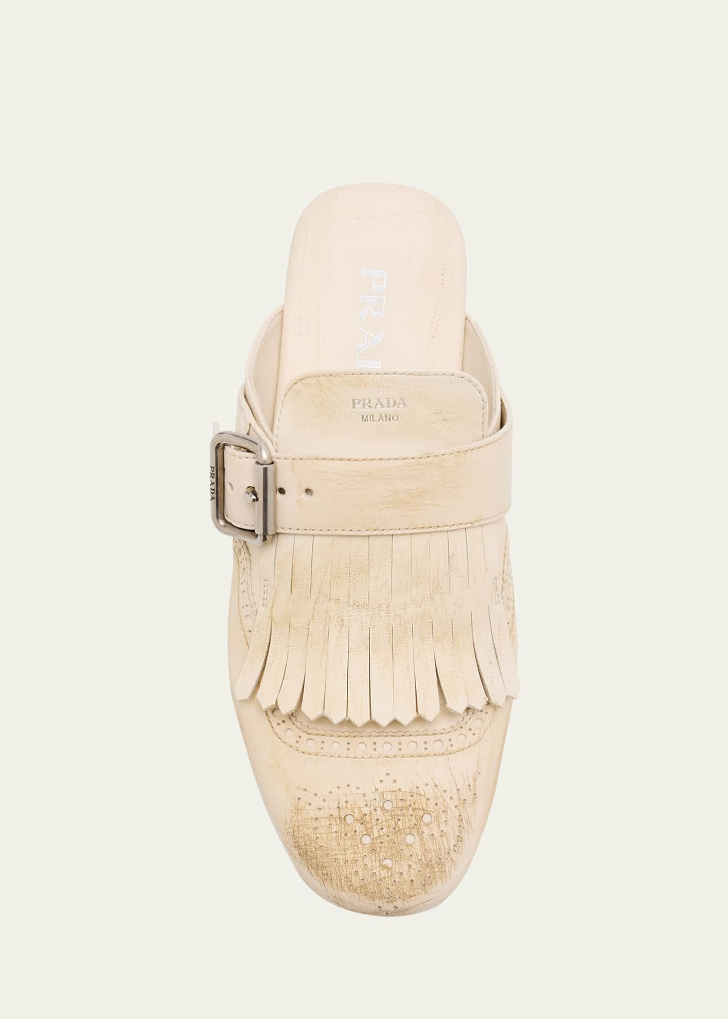 Prada Vitello Leather Fringe Shuffle Mule Loafers | Bergdorf Goodman