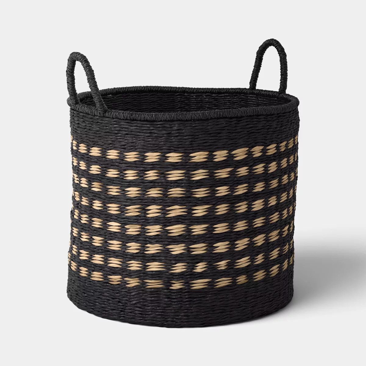 16" Pattern Woven Decorative Basket with Curved Handle Black/Natural - Threshold™ | Target