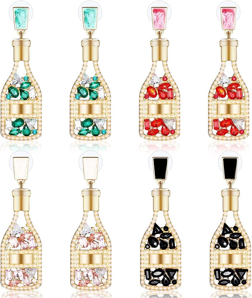 8 Pieces Beaded Earrings for Women Handmade Champagne Earrings Beaded Wine Earrings Champagne Bot... | Amazon (US)