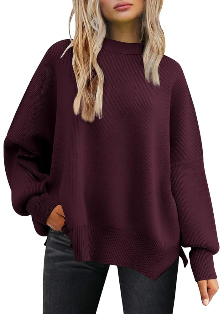LILLUSORY Women's Oversized Batwing Sweaters 2025 Fall Outfits Trendy Crewneck Knit Side Slit Fas... | Amazon (US)