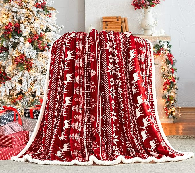 Touchat Red Sherpa Christmas Throw Blanket, Fuzzy Fluffy Soft Cozy Blanket, Fleece Flannel Plush ... | Amazon (US)