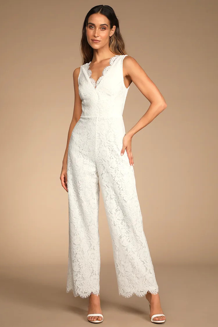 Rooting for Romance Ivory Lace Sleeveless Straight Leg Jumpsuit | Lulus (US)
