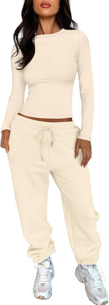ANRABESS Womens 2 Piece Sweatsuits Long Sleeve Tight Shirt Tops Joggers Fleece Sweatpants Sets 20... | Amazon (US)