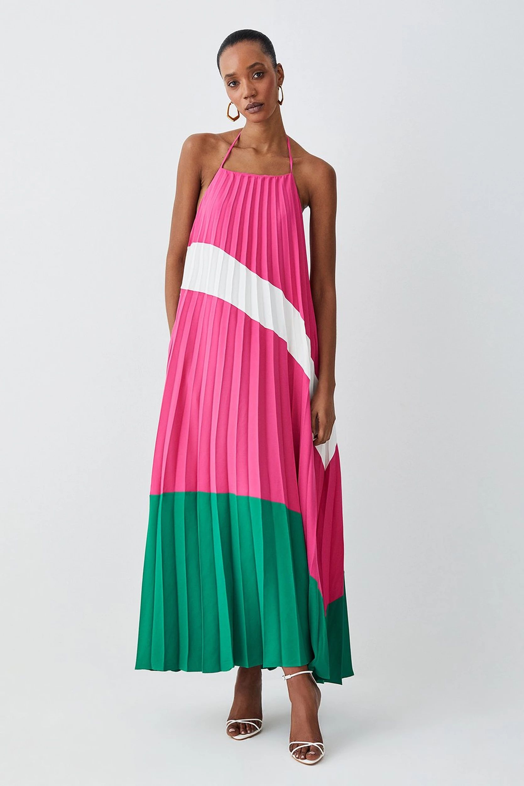 Soft Tailored Pleated Halter Neck Maxi Dress | Karen Millen US