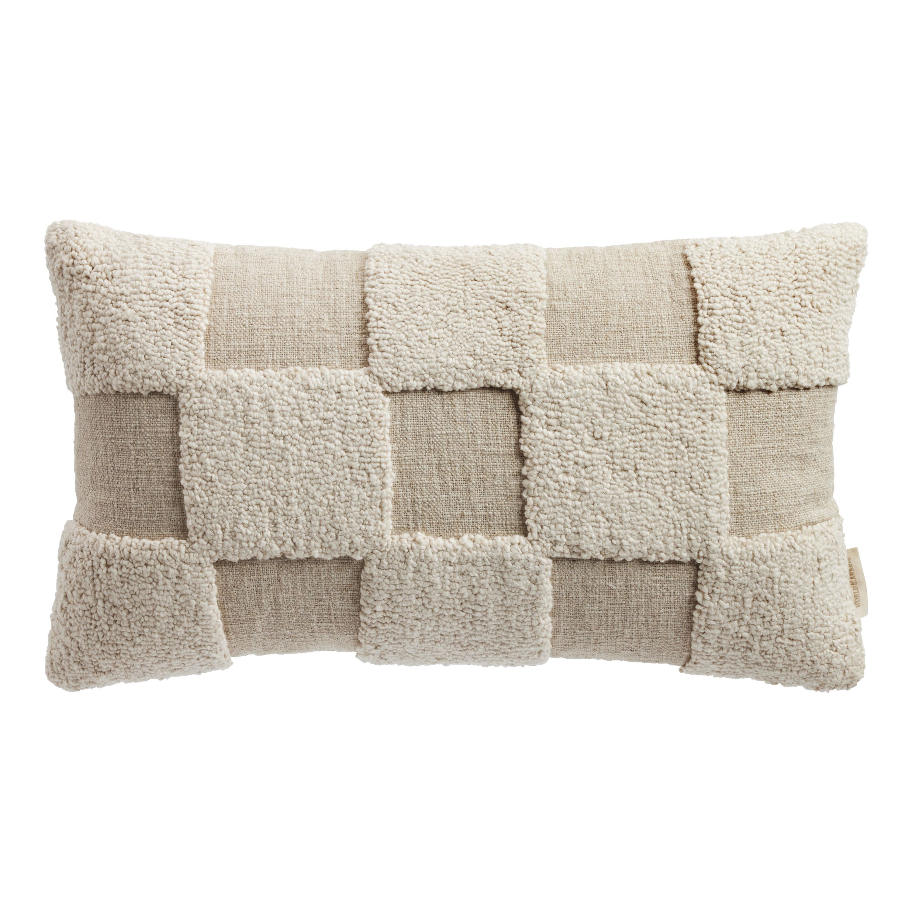 Ivory Checkered Indoor Outdoor Lumbar Pillow | World Market